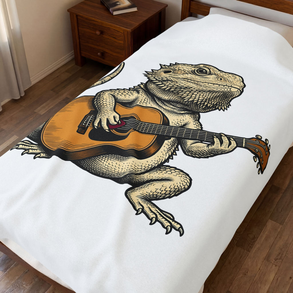 Bearded Lizard Guitar Blanket Boho Chic Gear Gift Women Cartoon Blanket Bearded Dragon Blanket Bohemian Fan Comic Blanket Equipment Graphic Hand