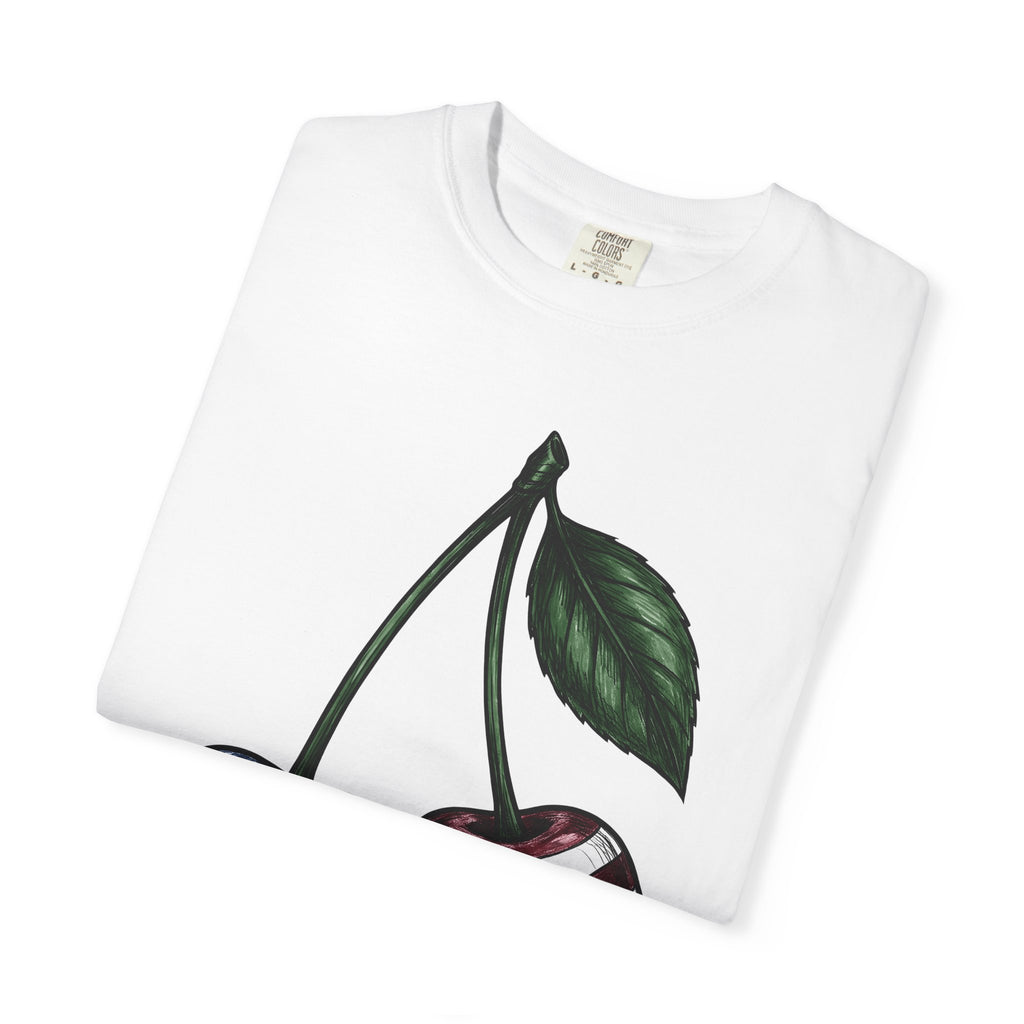 Patriotic Cherries T-Shirt America Fruit Gift Women Hand Drawn T-Shirt Cherries T-Shirt American Enthusiast Illustrated Graphic Vintage Leaf