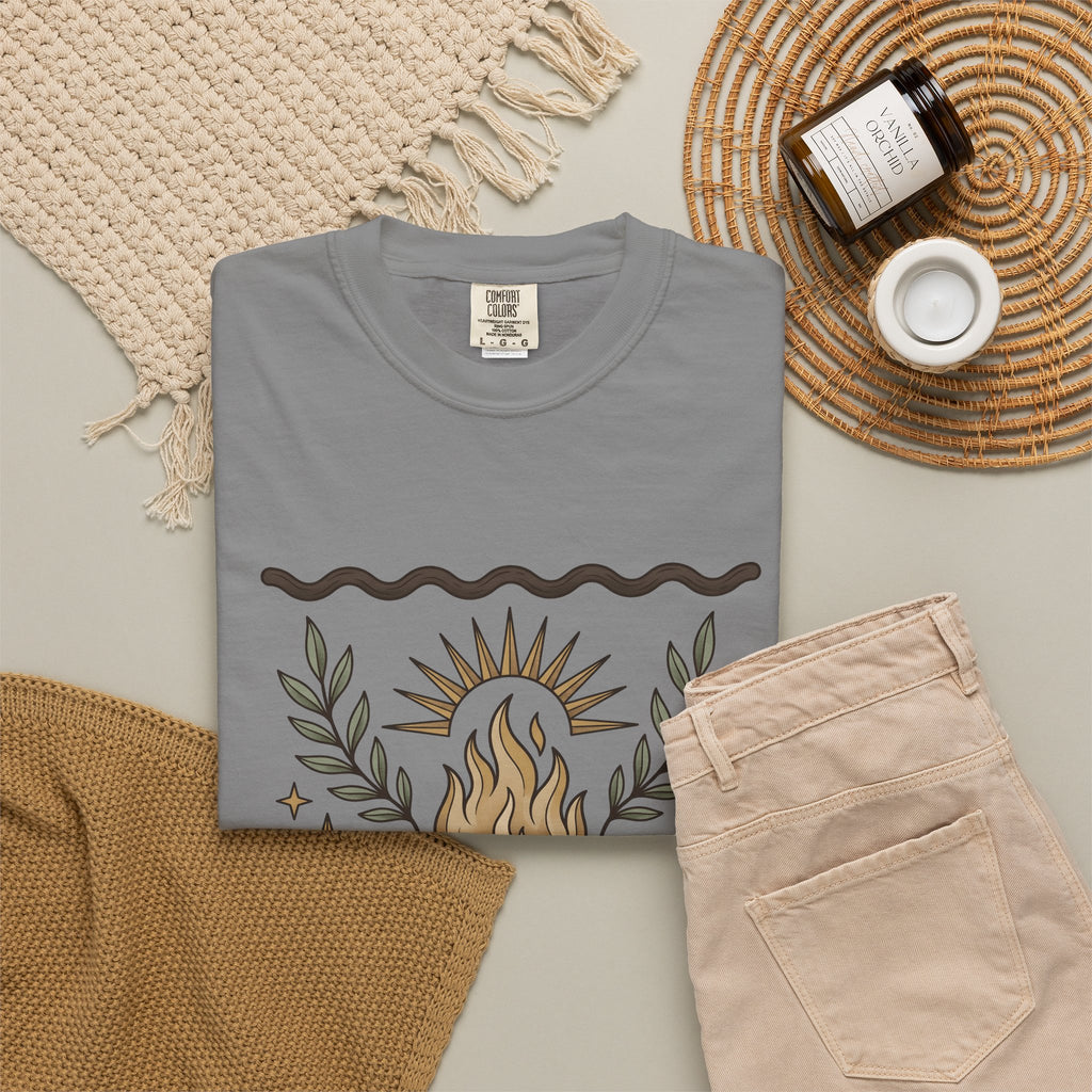 Campfire Art T-Shirt Boho Chic Adventure Gift Women Southwestern T-Shirt Bonfire T-Shirt Bohemian Fan Tribal T-Shirt Explorer Graphic Handmade