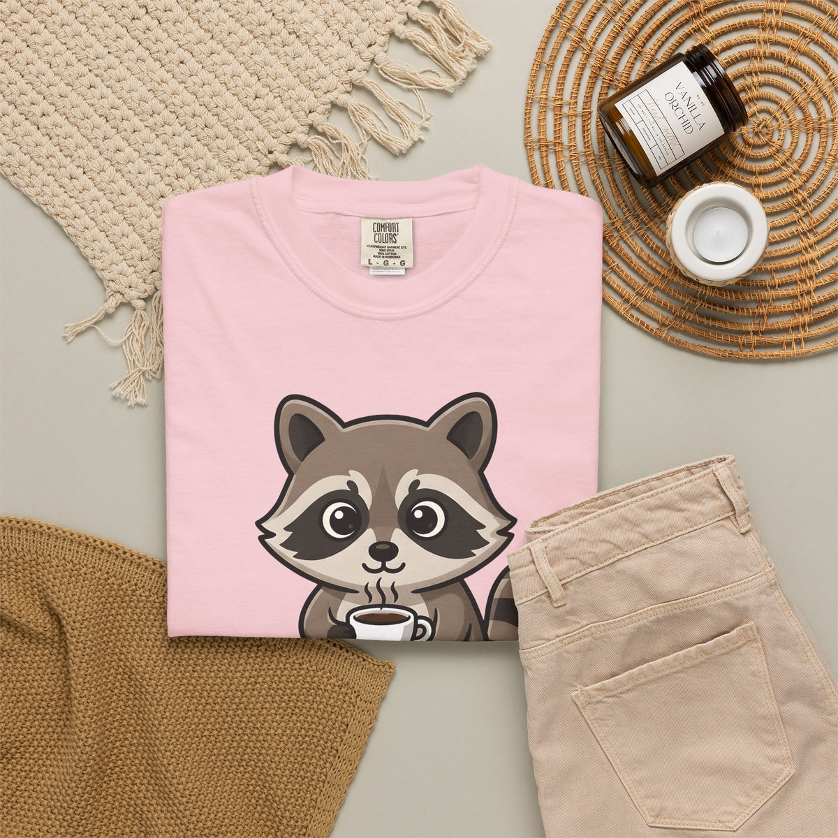 Raccoon Drink Cup T-Shirt Coffee Fauna Gift Women Delightful T-Shirt T-Shirt T-Shirt Coffee Fan Wildlife Graphic T-Shirt Toon Beast T-Shirt
