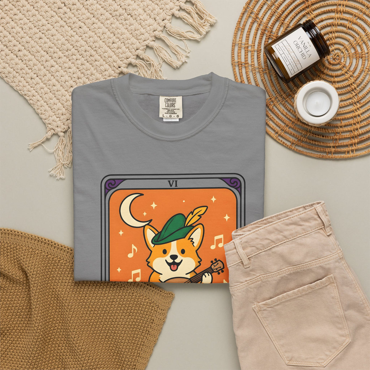 Corgi Performer T-Shirt Boho Chic Animal Gift Women Anime T-Shirt Pembroke Welsh Corgi T-Shirt Bohemian Fan Manga T-Shirt Animal Graphic Hand Drawn
