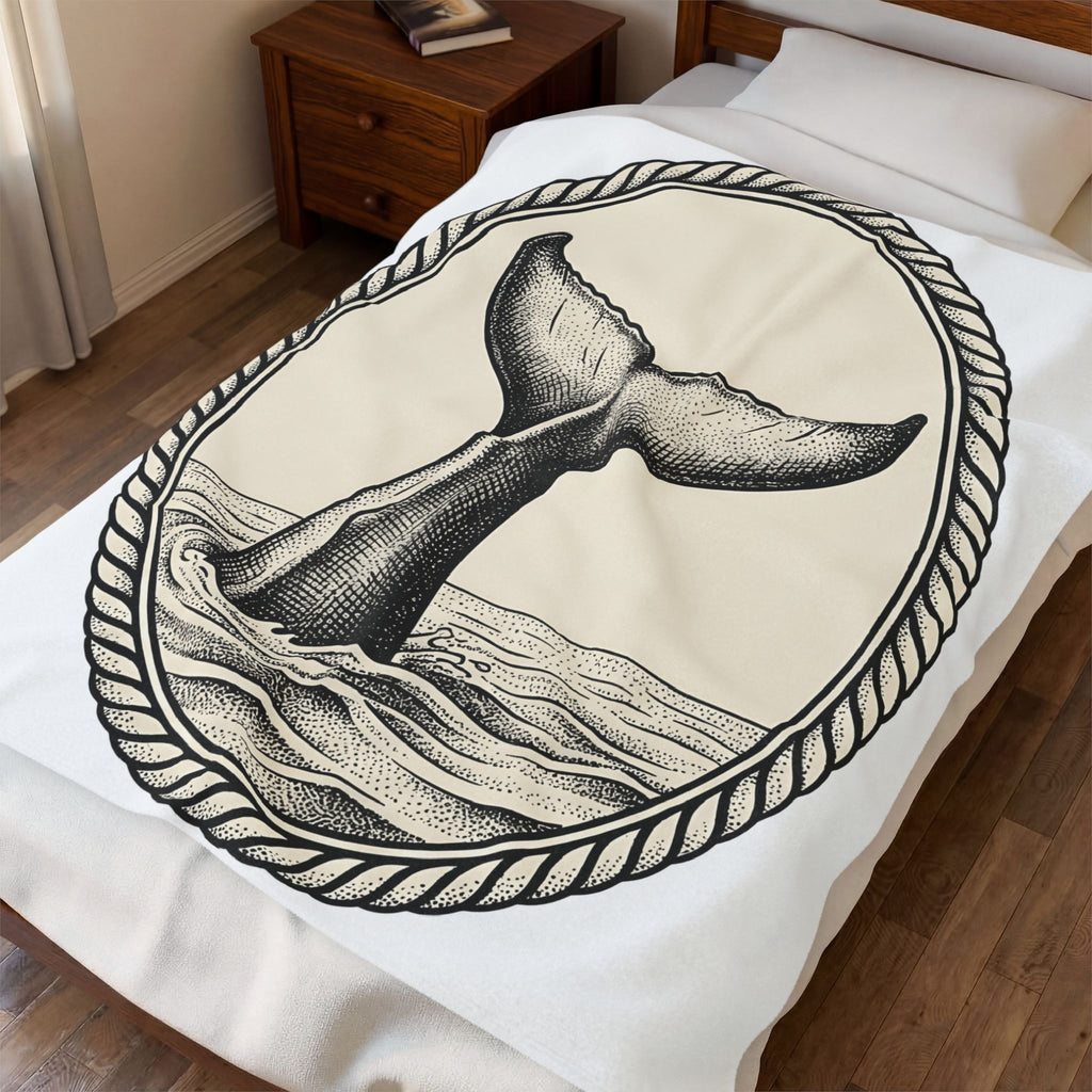 Whale Tail Fin Ocean Creature Gift Old School Fluke Marine Fan Whale Tail Doodle Blanket