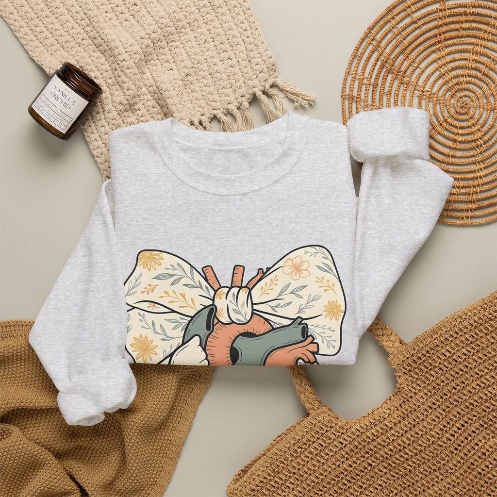 Realistic Heart Sweatshirt Nurses Medicine Gift Women Flower Sweatshirt Heart Sweatshirt Nurse Enthusiast Floral Sweatshirt Medical Graphic Classic Knot Sweatshirt