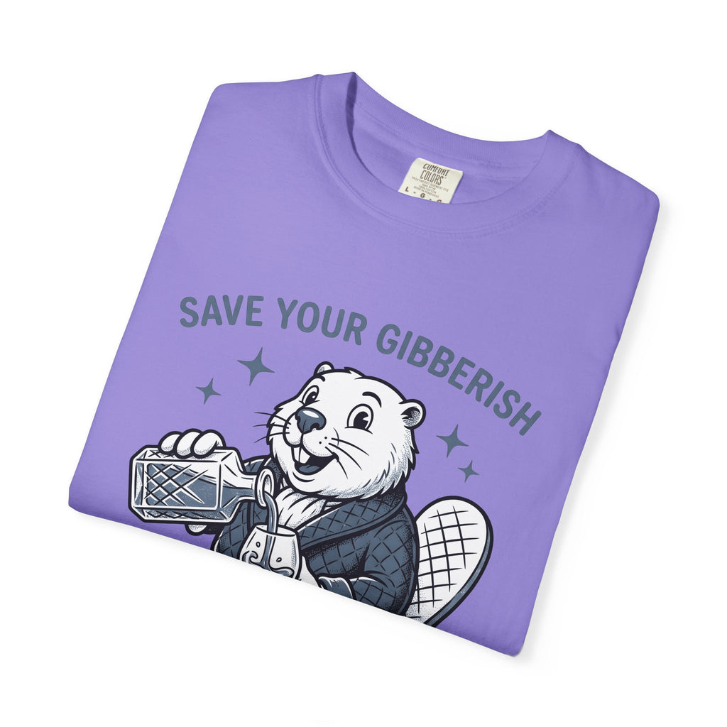 Beaver Sipping T-Shirt Cute Wildlife Gift Women Comic T-Shirt Dam T-Shirt Adorable Fan Cartoon T-Shirt Animal Graphic Retro Gown T-Shirt