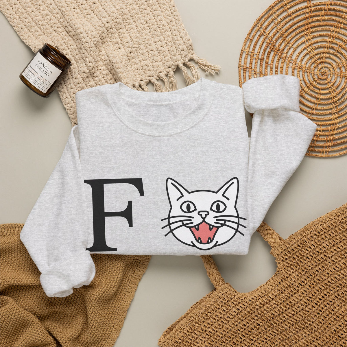 Cat Face Graphic Sweatshirt Cat Humor Gift Women Minimalist Sweatshirt Kitty Sweatshirt Feline Fan Simple Sweatshirt Funny Graphic Modern Bold Letters Sweatshirt