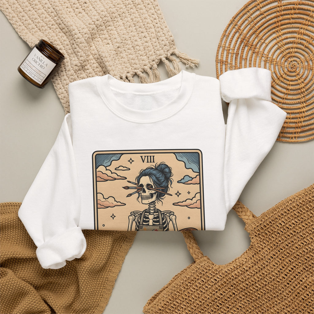 Skeleton Artist Sweatshirt Artist Gothic Gift Women Tarot Card Sweatshirt Skeleton Sweatshirt Art Enthusiast Occult Graphic Sweatshirt Vintage Sunflower Sweatshirt
