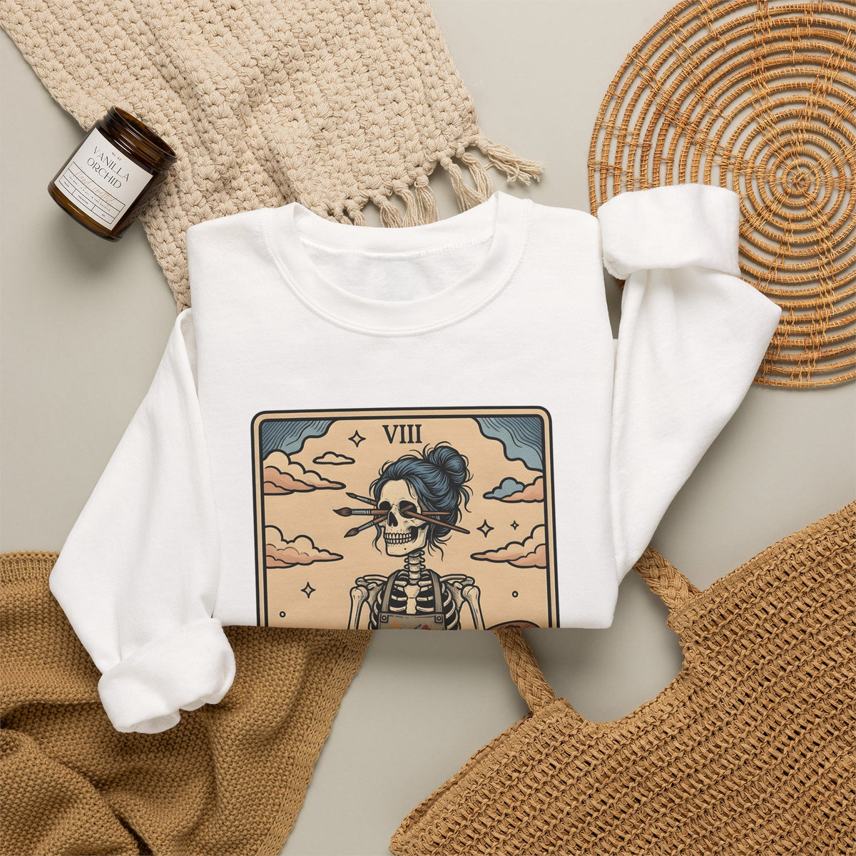 Skeleton Artist Sweatshirt Artist Gothic Gift Women Tarot Card Sweatshirt Skeleton Sweatshirt Art Enthusiast Occult Graphic Sweatshirt Vintage Sunflower Sweatshirt