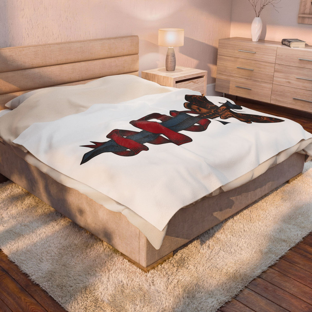 Death Moth Dagger Blanket Boho Chic Gothic Gift Women Tattoo Blanket Dagger Blanket Bohemian Fan Ink Blanket Dark Graphic Vintage Ribbon Blanket
