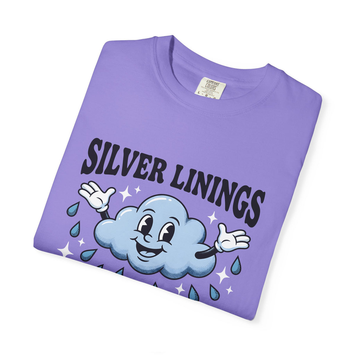 Happy Cloud T-Shirt Funny Positivity Gift Women Cartoon T-Shirt Cloud T-Shirt Humor Fan Comic T-Shirt Optimistic Graphic Retro Raindrops T-Shirt