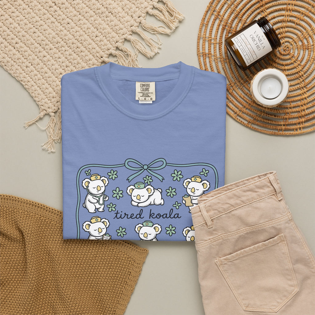 Medical Koala T-Shirt Nurses Fauna Gift Women Sweet T-Shirt Koala T-Shirt Nurse Enthusiast Cute T-Shirt Wildlife Graphic Doodle Florals T-Shirt