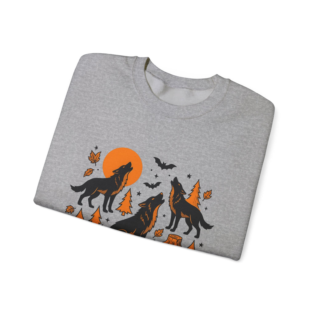 Wolf Crew Sweatshirt Halloween Fauna Gift Women Minimalist Sweatshirt Wolf Pack Sweatshirt Horror Fan Werewolf Sweatshirt Wildlife Graphic Sketch Bats Flying