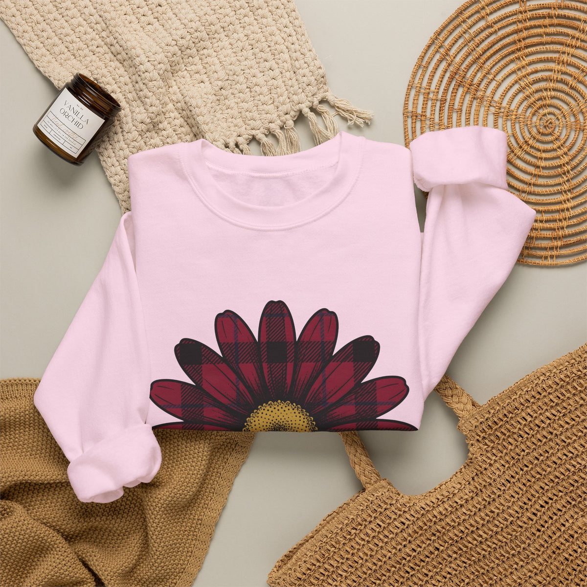 Gingham Flower Sweatshirt Moms Petals Gift Women Boho Sweatshirt Gingham Sweatshirt Motherhood Fan Bohemian Sweatshirt Floral Graphic Retro Flower Sweatshirt