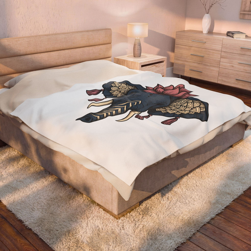 Elephant Bloom Blanket Boho Creature Gift Women Ethnic Blanket Elephant Blanket Hippie Fan Tribal Blanket Animal Graphic Line Art Design Blanket