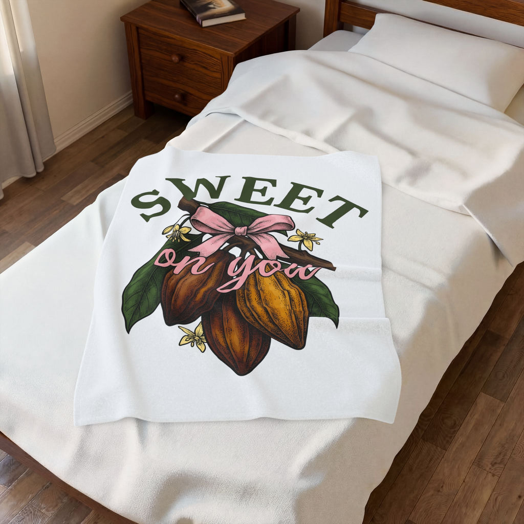 Cocoa Pods Blanket Desserts Chocolate Gift Women Vintage Blanket Cacao Pods Blanket Pastry Fan Retro Blanket Chocolate Bar Graphic Hand Drawn Pink