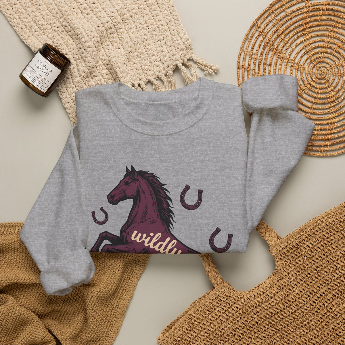 Horse Design Sweatshirt Boho Chic Ranch Gift Women Classic Sweatshirt Equine Sweatshirt Hippie Fan Vintage Sweatshirt Western Graphic Doodle Horseshoe Sweatshirt