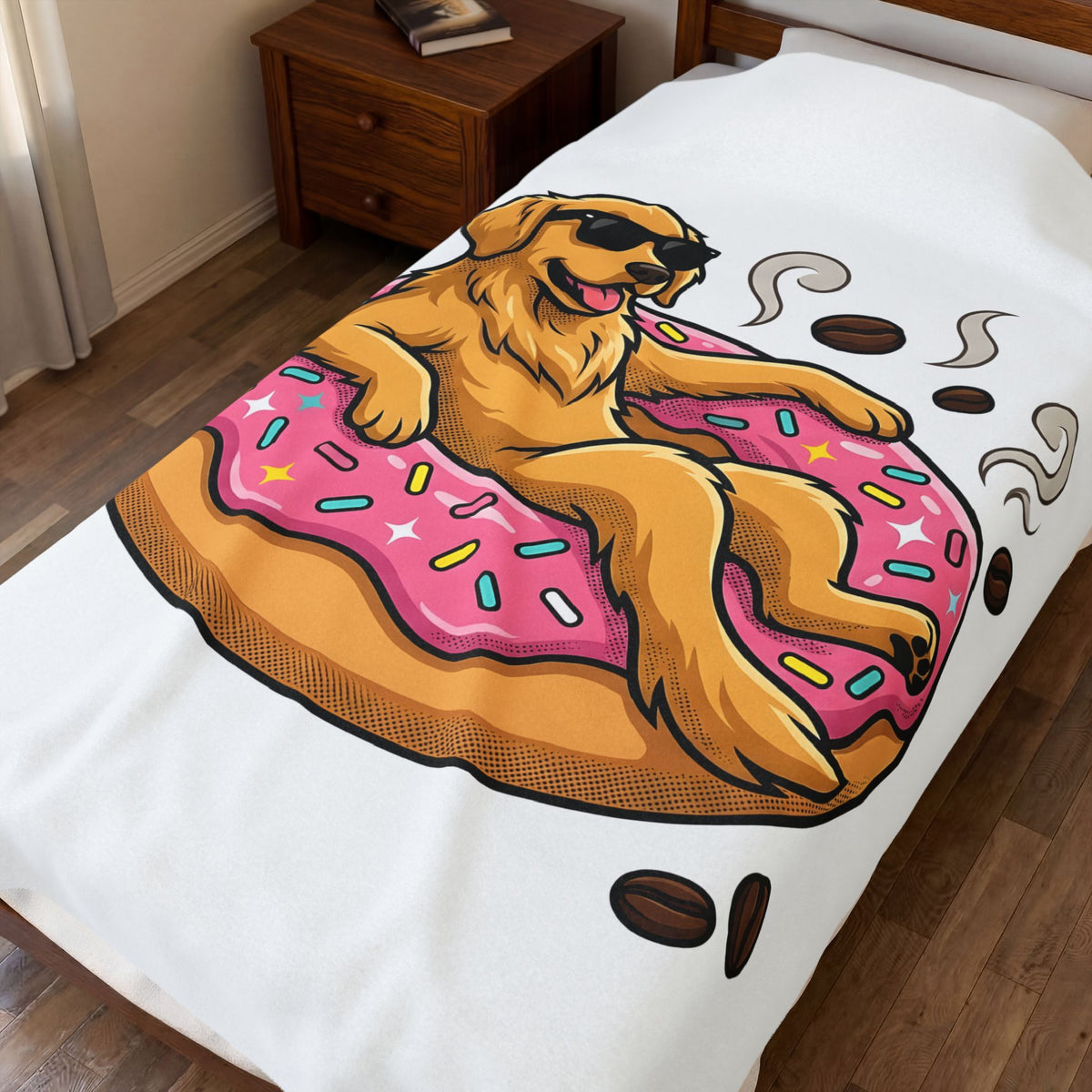 Golden Retriever Doughnut Blanket Dog Morning Meal Gift Women Caricature Blanket Donut Blanket Dog Fan Cartoon Blanket Breakfast Graphic Pop Art