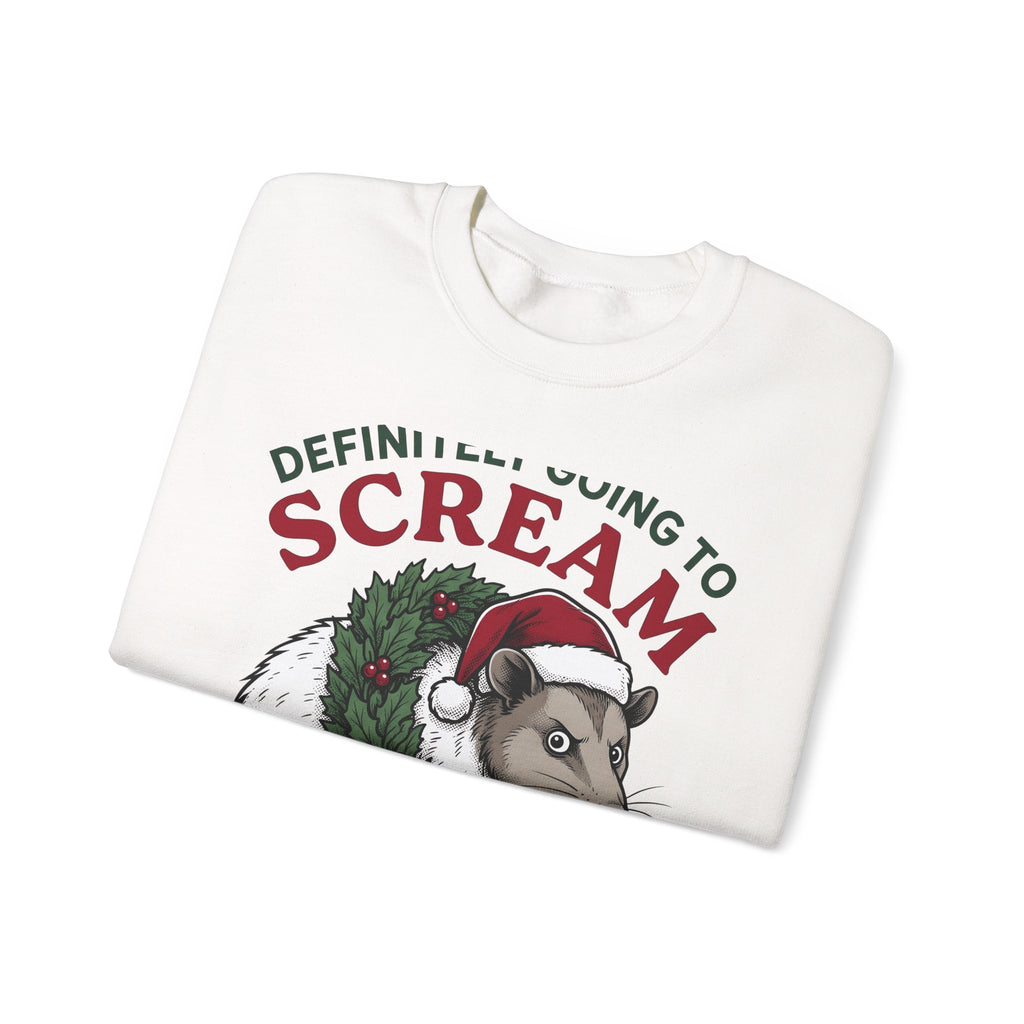 Possum Holiday Hat Sweatshirt Funny Critter Gift Women Sketch Sweatshirt Opossum Sweatshirt Humor Fan Doodle Sweatshirt Animal Graphic Line Art Xmas Wreath