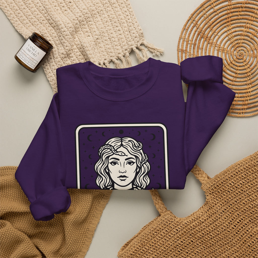 Mystical Female Serpent Sweatshirt Boho Chic Spells Gift Women Oracle Sweatshirt Snake Sweatshirt Bohemian Fan Divination Sweatshirt Magic Graphic Retro Lunar