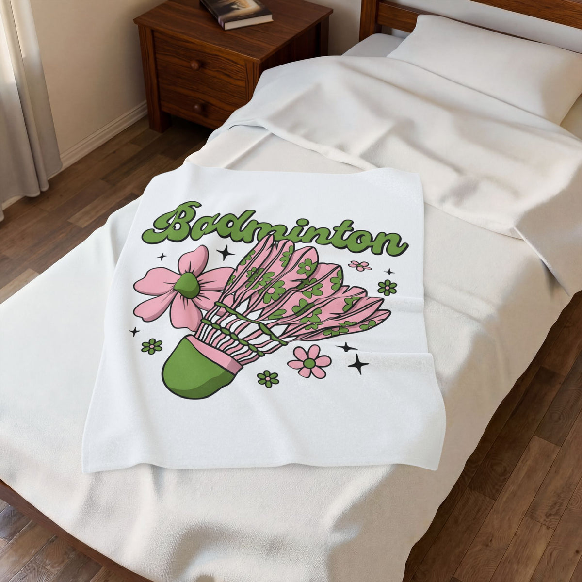 Birdie Shuttle Blanket Badminton Garden Gift Women Playful Blanket Shuttlecock Blanket Racquet Fan Racket Blanket Floral Graphic Sketch Petal