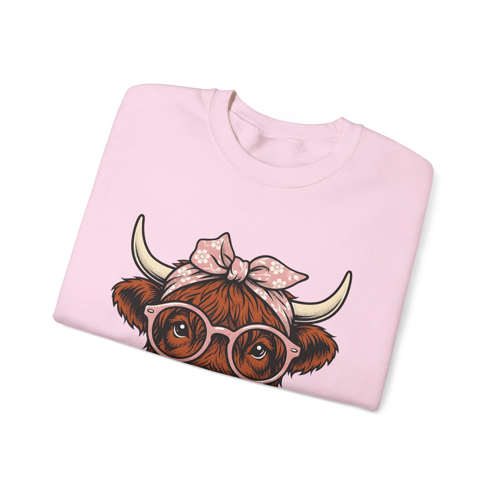 Hairy Cow Sweatshirt Highland Cow Pet Gift Women Sketch Sweatshirt Furry Cow Sweatshirt Highland Cattle Fan Drawing Graphic Sweatshirt Cartoon Shades Sweatshirt