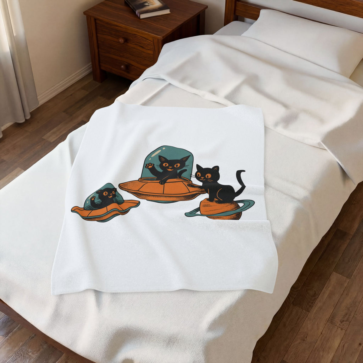 Space Cats Blanket Cat Space Gift Women Vintage Blanket Kitty Blanket Feline Fan Retro Blanket Astronaut Graphic Retro Ufo Blanket