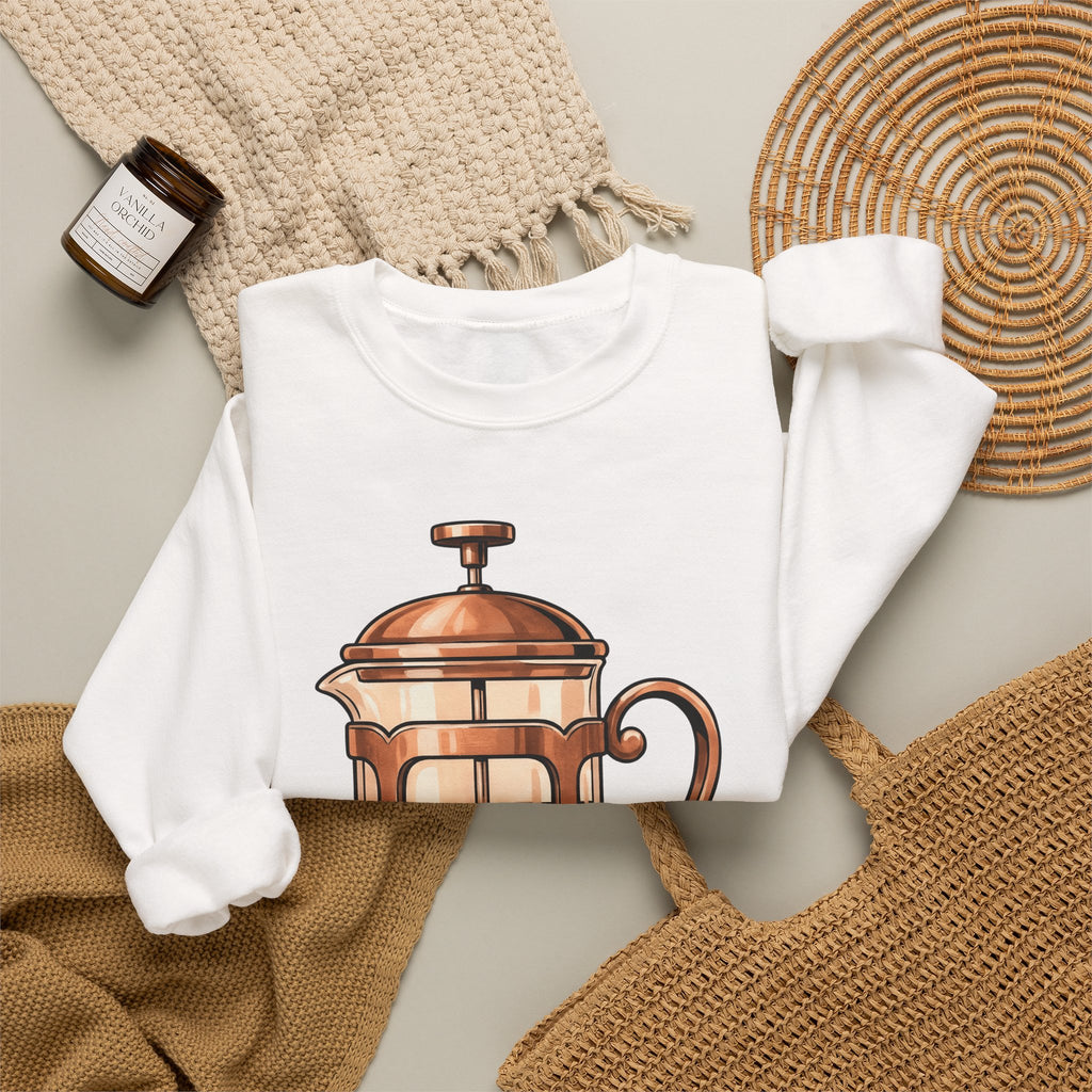French Press Sweatshirt Coffee Bakeware Gift Women Line Art Sweatshirt Cafetiere Sweatshirt Coffee Fan Baking Graphic Sweatshirt Watercolor Coffee Sweatshirt