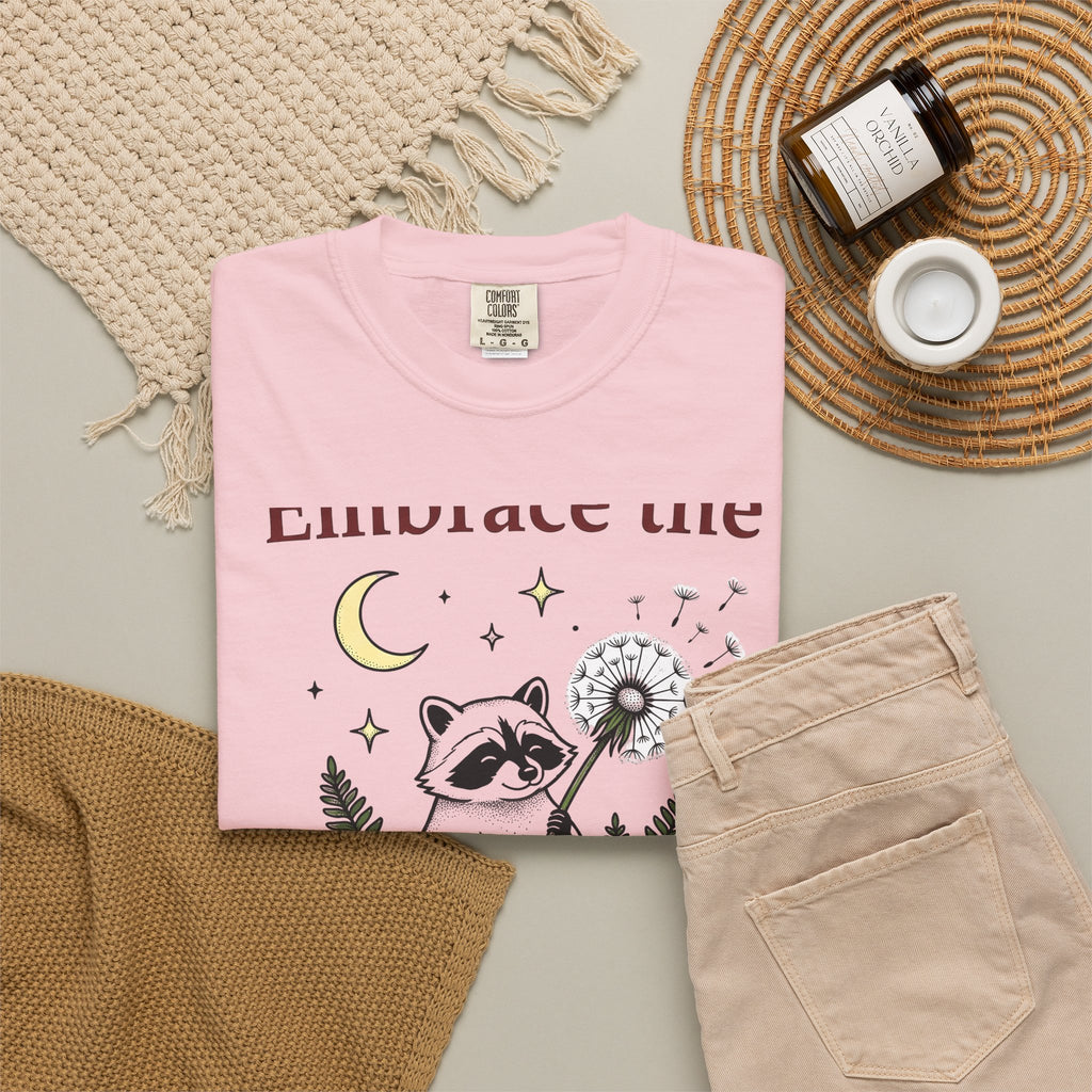 Raccoon Seed T-Shirt Cute Wildlife Gift Women Fanciful T-Shirt Trash Panda T-Shirt Adorable Fan Whimsical T-Shirt Animal Graphic Doodle Lunar
