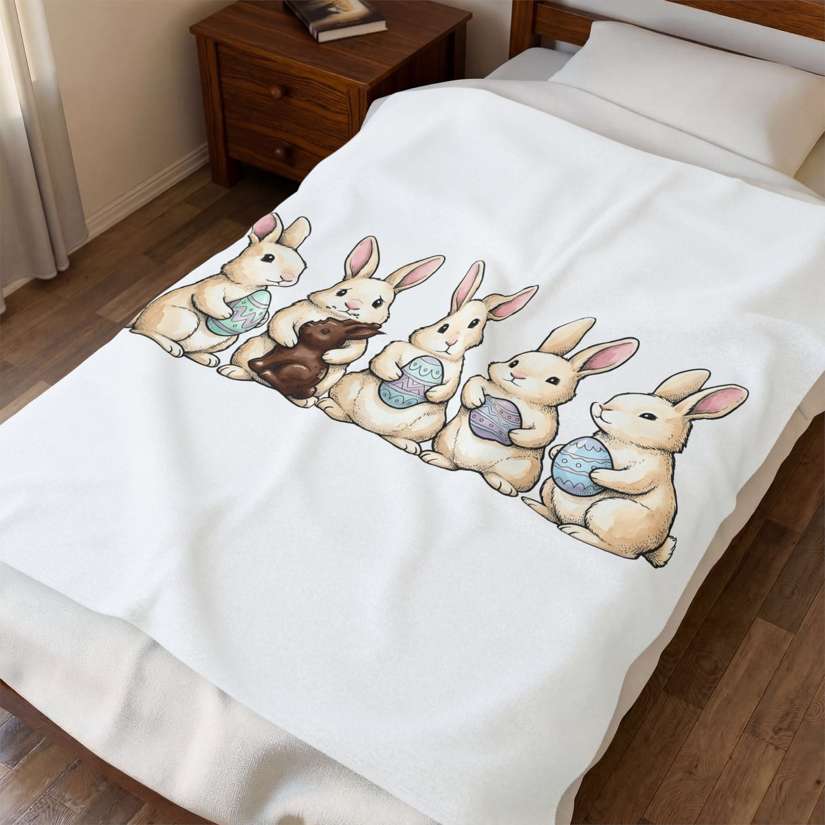 Rabbit Group Blanket Easter Critters Gift Women Doodle Blanket Bunny Blanket Easter Fan Hare Blanket Creature Graphic Minimalist Colorful Egg