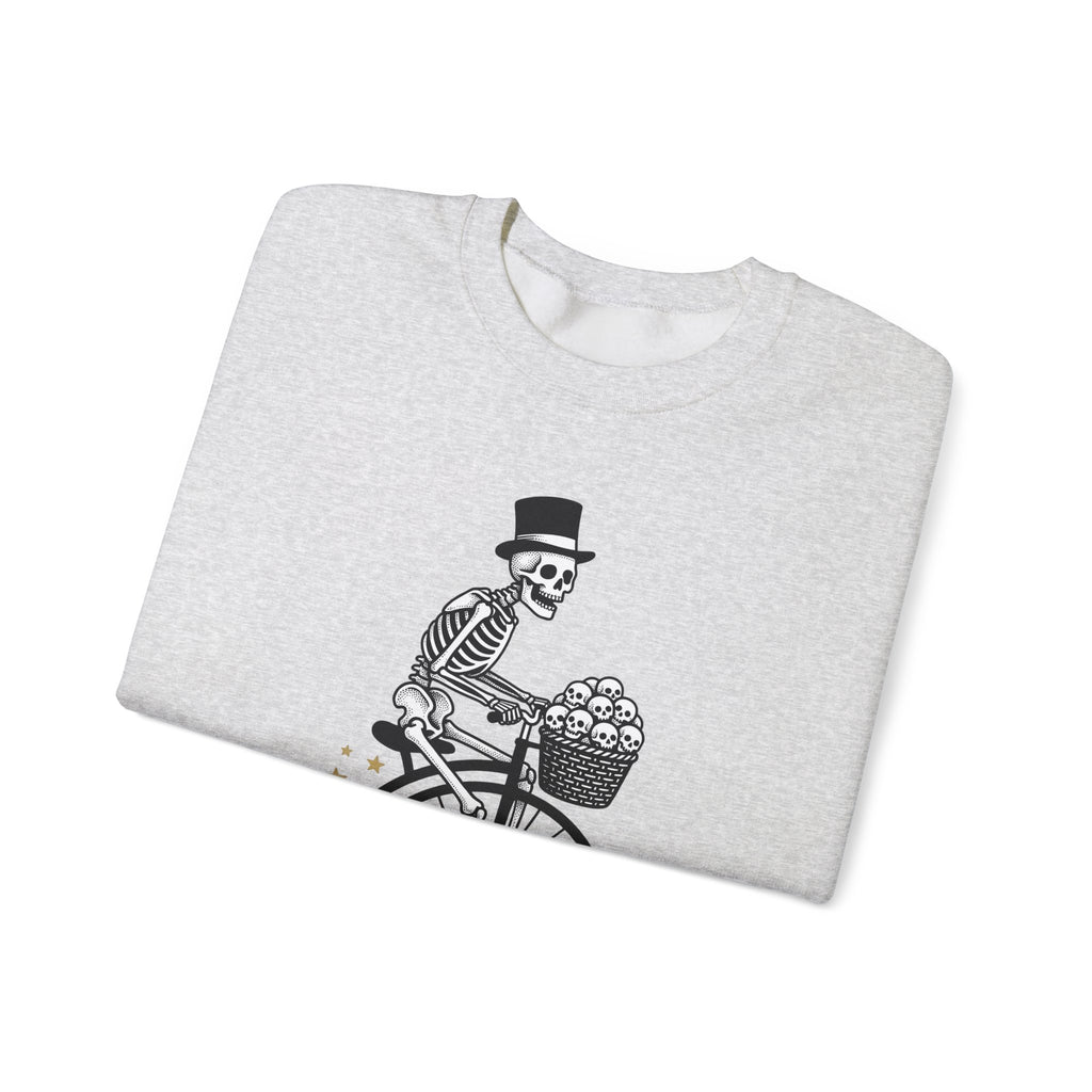 Skeleton Bicycle Sweatshirt Halloween Gothic Gift Women Vintage Sweatshirt Bike Sweatshirt Horror Fan Retro Sweatshirt Dark Graphic Hand Drawn Skulls Sweatshirt