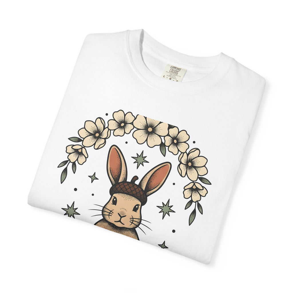 Peaceful Hare T-Shirt Yoga Critter Gift Women Folk T-Shirt Rabbit T-Shirt Yoga Enthusiast Folk Art T-Shirt Animal Graphic Line Art Garden Loop