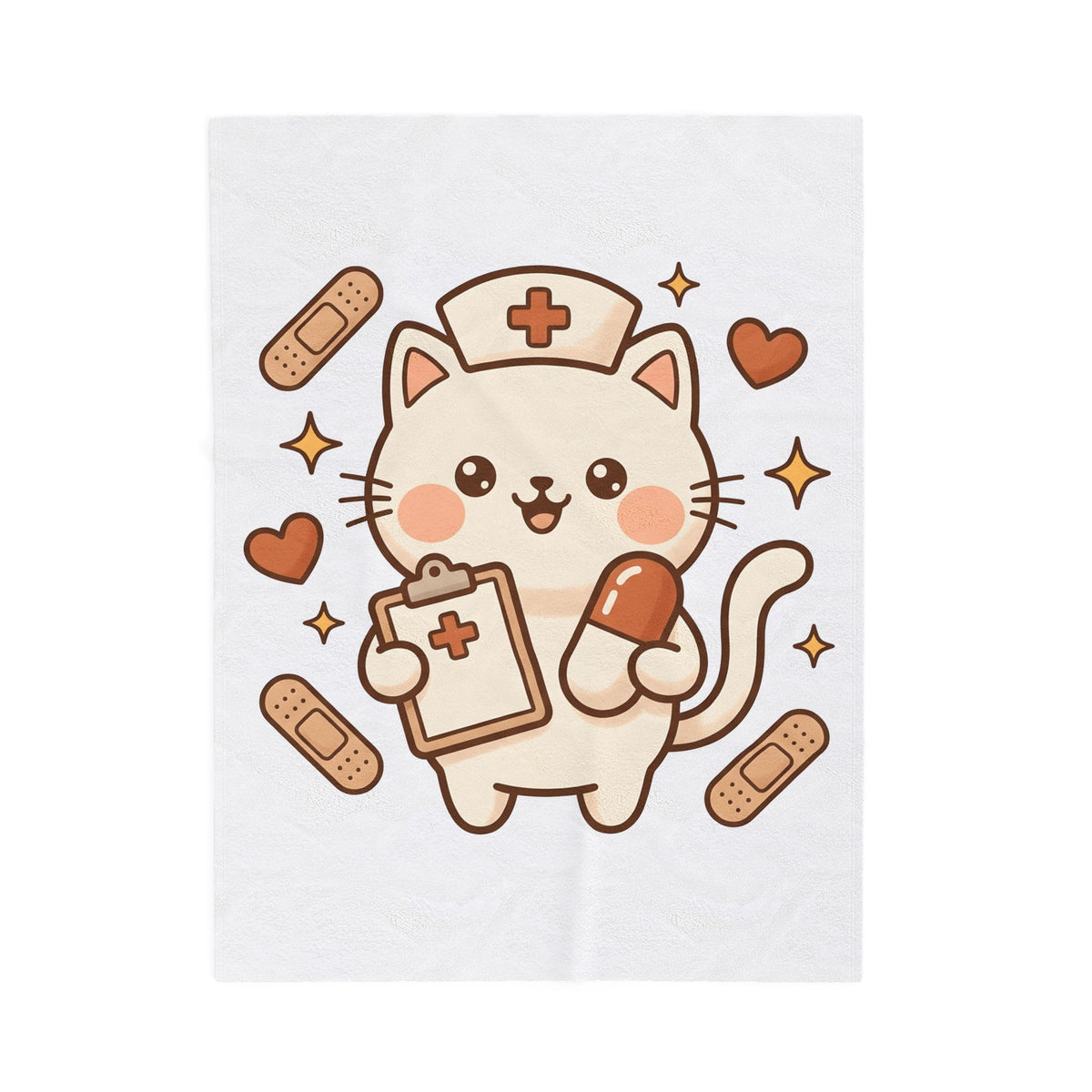 Nurse Kitty Blanket Nurse Wildlife Gift Women Chibi Blanket Kitty Cat Blanket Nursing Enthusiast Cartoon Blanket Animal Graphic Animated Adhesive