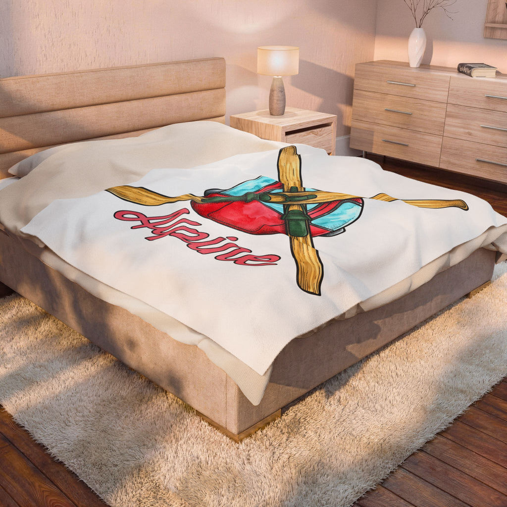 Ski Chair Blanket Skiing Travel Gift Women Hand Painted Blanket Chairlift Blanket Skier Enthusiast Painted Blanket Adventure Graphic Retro Crossed