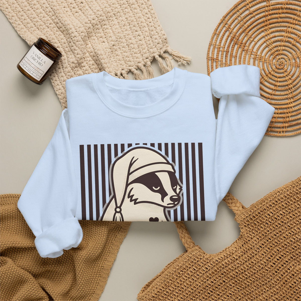 Dozing Badger Sweatshirt Funny Mammal Gift Women Cartoon Sweatshirt Badger Sweatshirt Humor Fan Comic Sweatshirt Wildlife Graphic Hand Drawn Bedtime Hat Sweatshirt