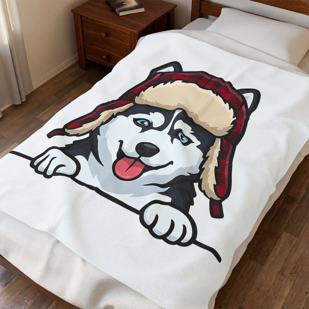 Husky Pup Blanket Dog Companion Gift Women Illustration Blanket Siberian Husky Blanket Dog Fan Husky Graphic Blanket Manga Winter Cap Blanket