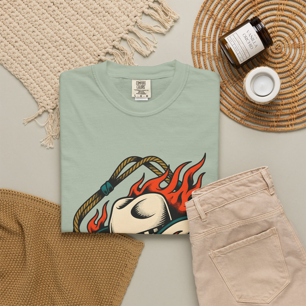 Cowboy Hat T-Shirt Cowgirl Western Gift Women Tattoo Art T-Shirt Stetson T-Shirt Rodeo Fan Tattooed T-Shirt Country Graphic Vintage Flames T-Shirt