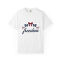 Patriotic Bows T-Shirt America Holiday Gift Women Minimalist T-Shirt Ribbons T-Shirt American Fan Simple T-Shirt Celebration Graphic Retro Script