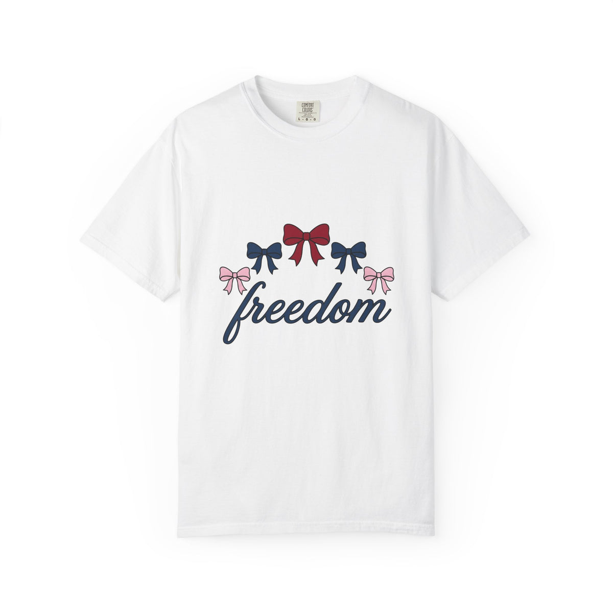 Patriotic Bows T-Shirt America Holiday Gift Women Minimalist T-Shirt Ribbons T-Shirt American Fan Simple T-Shirt Celebration Graphic Retro Script