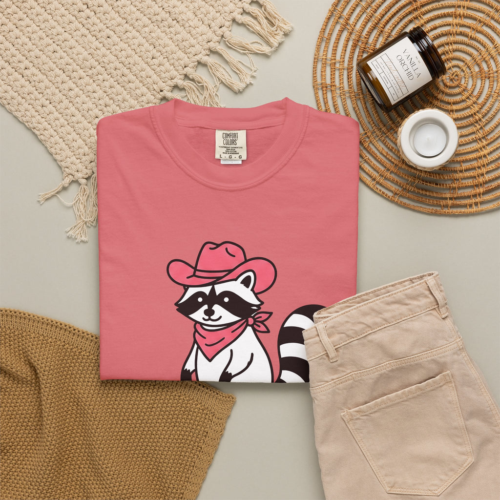 Raccoon Cowgirl T-Shirt Cowgirl Pet Gift Women Cartoon T-Shirt Raccoon T-Shirt Cowgirl Fan Cartoonish T-Shirt Animal Graphic Sketch Cowboy Hat