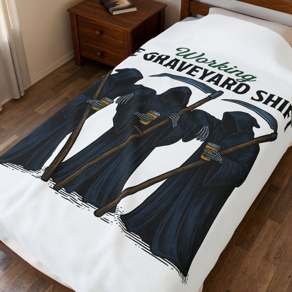 Reaper Trio Blanket Halloween Macabre Gift Women Old School Blanket Grim Reaper Blanket Horror Fan Dark Art Blanket Morbid Graphic Doodle Cup