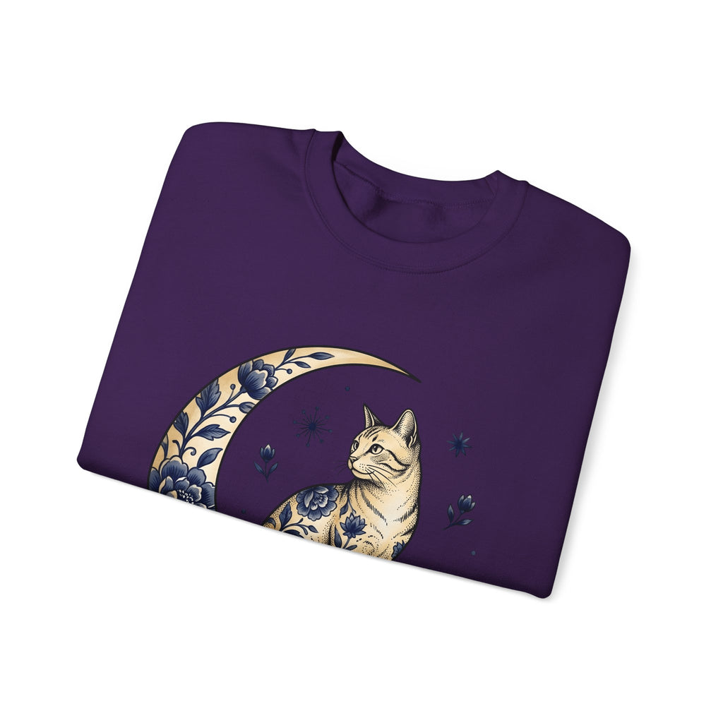 Flower Kitty Sweatshirt Cat Astrology Gift Women Hippie Sweatshirt Kitty Cat Sweatshirt Cat Fan Zodiac Graphic Sweatshirt Retro Half Moon Sweatshirt