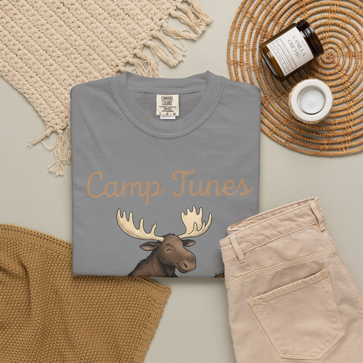 Moose Guitar T-Shirt Camping Music Gift Women Cute T-Shirt Guitar T-Shirt Camper Fan Adorable T-Shirt Music Graphic Hand Drawn Lantern T-Shirt