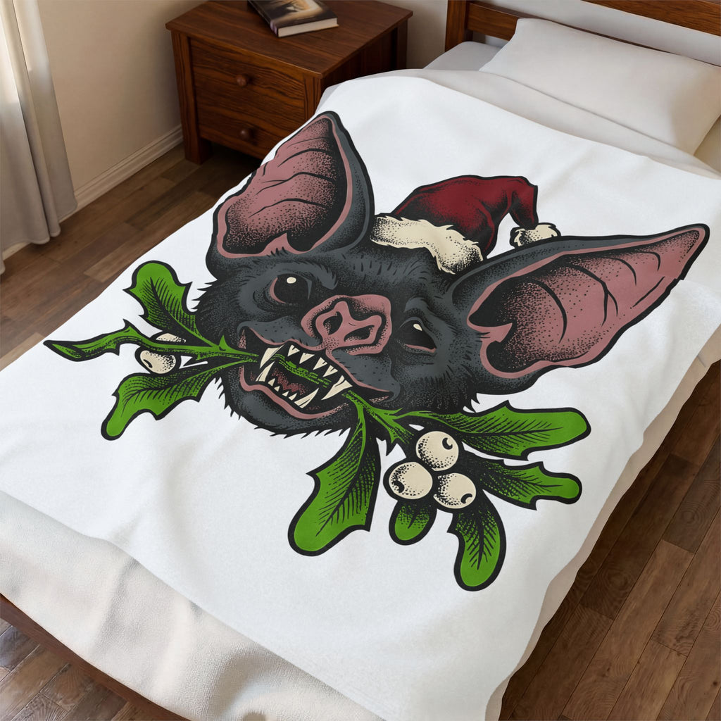 Bat Christmas Hat Blanket Christmas Alternative Gift Women Traditional Blanket Santa Hat Blanket Xmas Fan Vintage Blanket Gothic Graphic Retro