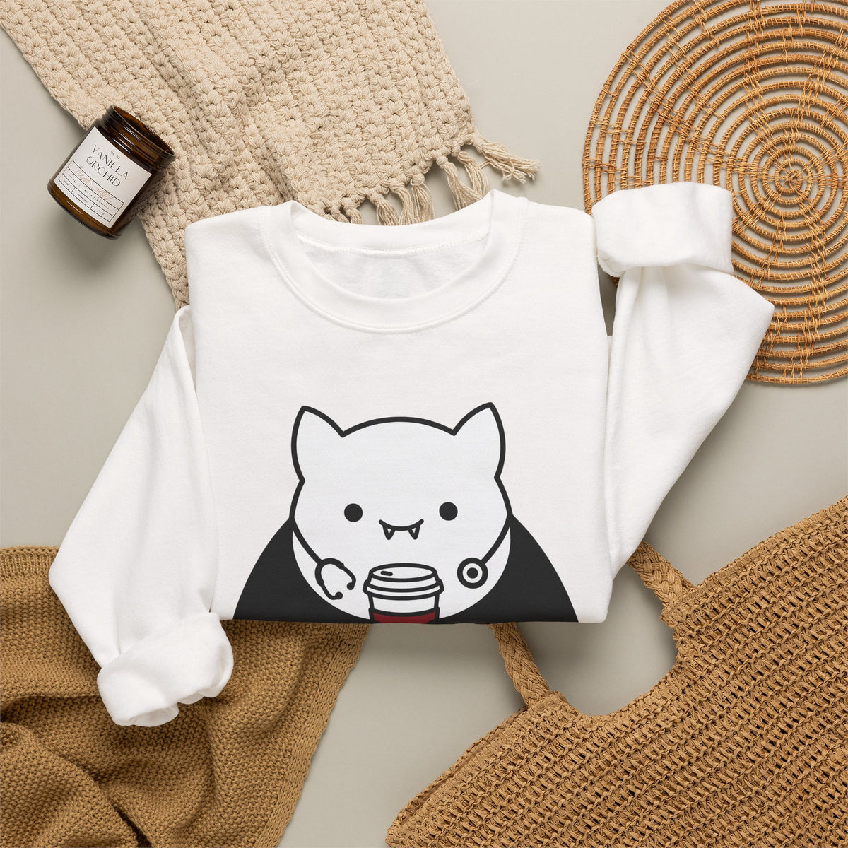 Vampire Coffee Sweatshirt Sweatshirt Nurses Fall Gift Women Cartoon Sweatshirt Coffee Cup Sweatshirt Nurse Enthusiast Comic Sweatshirt Autumn Graphic Clean Nurse
