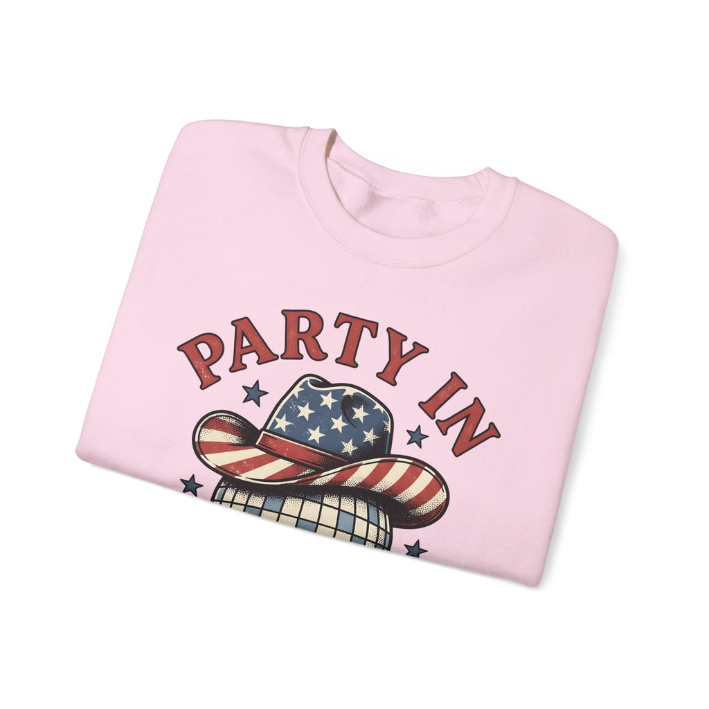 Disco Hat Cowboy Sweatshirt 4th Of July Flag Gift Women Distressed Sweatshirt Western Cowboy Sweatshirt Independence Day Fan Vintage Sweatshirt Patriotic