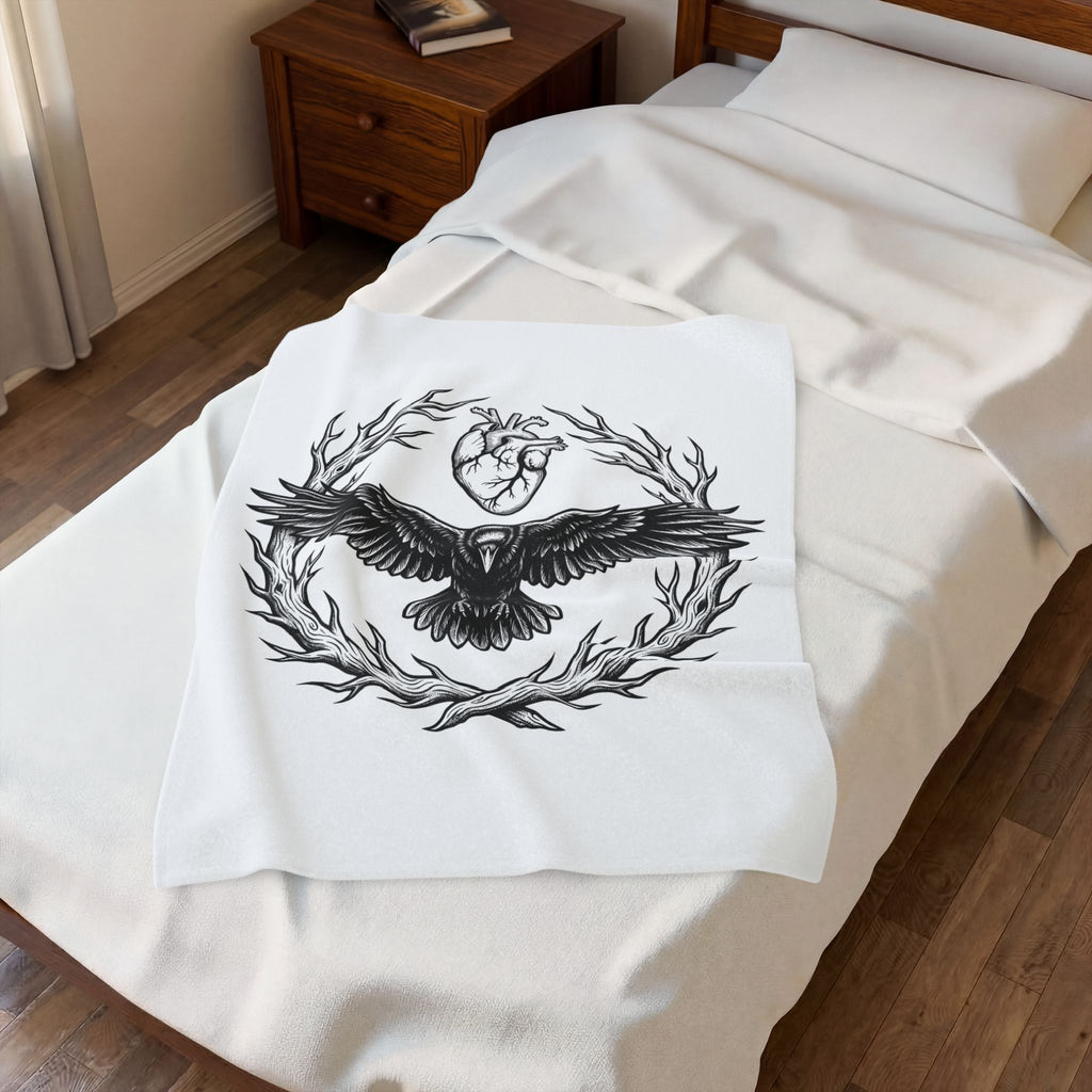 Raven Love Blanket Gothic Gloom Gift Women Spooky Blanket Crow Love Blanket Dark Fan Creepy Blanket Dark Illustration Hand Drawn Antler Crown