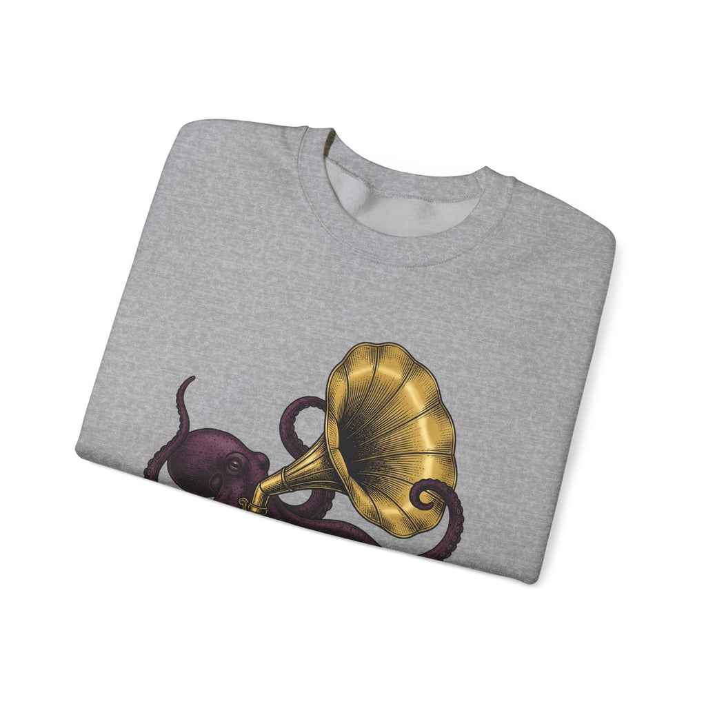 Octopus Phonograph Sweatshirt Animal Sound Gift Women Classic Sweatshirt Gramophone Sweatshirt Pet Fan Retro Sweatshirt Audio Graphic Doodle Music Player