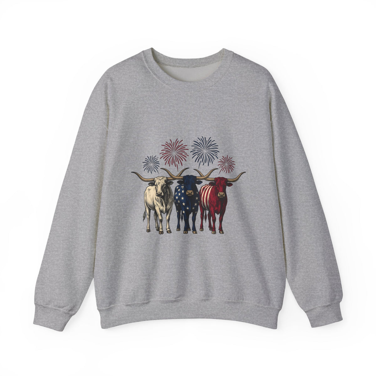American Longhorn Cattle Sweatshirt 4th Of July Country Gift Women Retro Sweatshirt Longhorns Sweatshirt Independence Day Fan Vintage Sweatshirt Rural Graphic