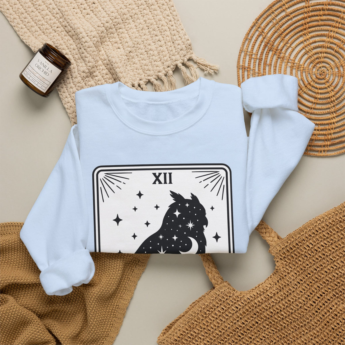 Owl Silhouette Sweatshirt Boho Chic Tarot Gift Women Celestial Sweatshirt Hoot Sweatshirt Bohemian Fan Mystical Sweatshirt Oracle Graphic Vintage Stars Sweatshirt