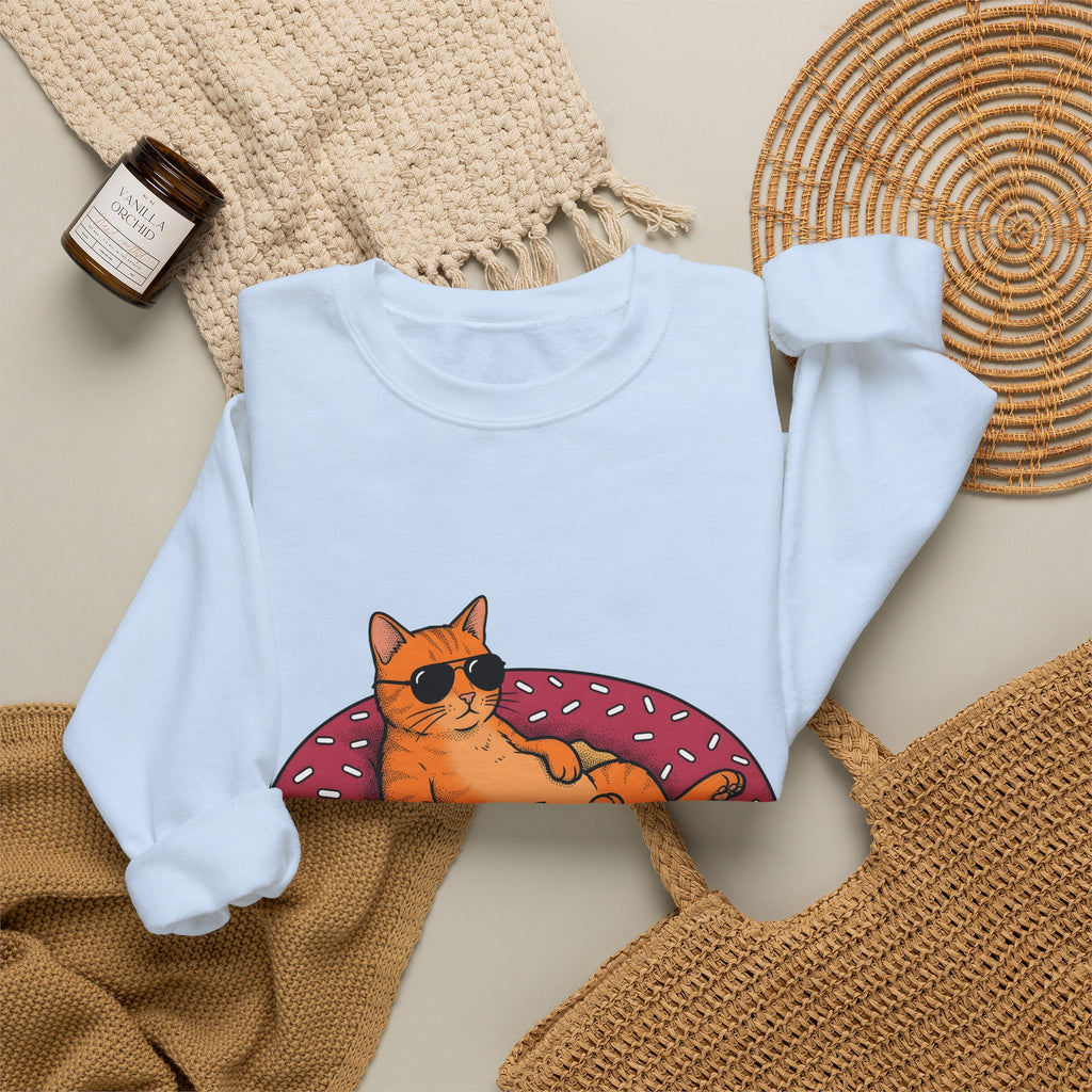 Feline Donut Sweatshirt Cat Cuisine Gift Women Animated Sweatshirt Cat Sweatshirt Cat Fan Kitty Sweatshirt Food Graphic Classic Glasses Sweatshirt