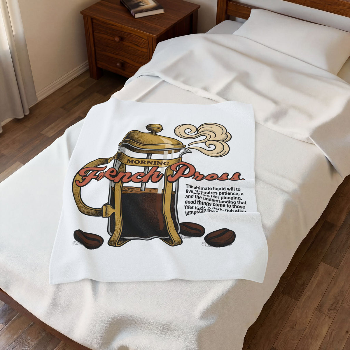 French Press Coffee Blanket Coffee Cuisine Gift Women Hand Drawn Blanket Cafetiere Blanket Coffee Fan Coffee Bean Illustration Graphic Line Art